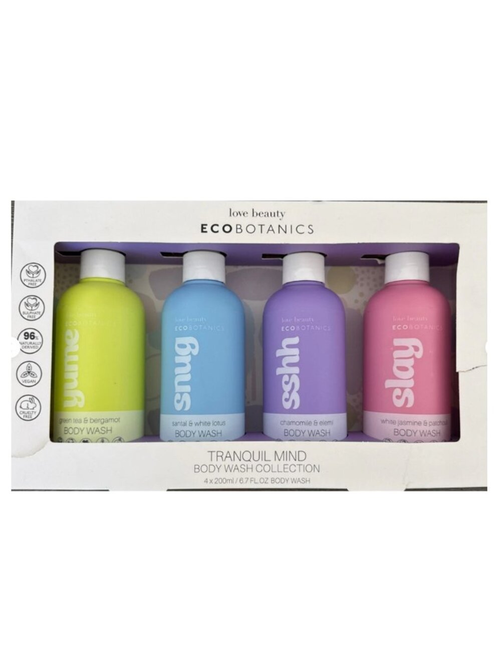 Love Beauty Ecobotanics Tranquil Mind Body Wash Collection 4-Bottle Gift Set NEW